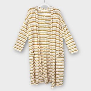 LOU & GREY mustard yellow & white striped maxi cardigan XL lightweight cotton